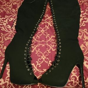 Fashion Nova Black Suede Thigh High Lace-Up Boots